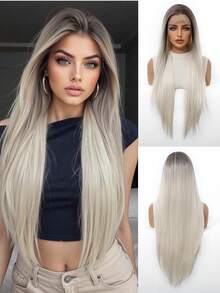 Tóc giả ren phía trước 13*3,5 inch, Mật độ 150%, Tóc dài thẳng tự nhiên Ombre, Kiểu tóc chẻ ngọn tự nhiên thanh lịch dài 30 inch - Tóc giả dệt ren tổng hợp chịu nhiệt, Thích hợp để đội hàng ngày và đi lễ hội, du lịch, tiệc tùng, hóa trang, diễn viên, tóc giả Halloween, Món quà hoàn hảo cho các cô gái trong lễ hội. - Ombre - Xem 15