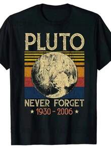 2025 Summer Men's T-Shirt Never Forget Pluto Printed T-Shirt Casual Sports Cotton Short SLeesve Oversized Tee Shirt Men Clothes - 黑色 - 查看 1