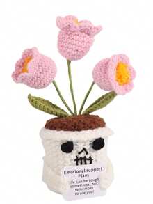 1pc Inspirational Potted Plant, Desktop Decor, Handmade Crocheted Flower, Mini Plant, Forget-Me-Not, Lily Of The Valley, Orange, Puff Flower, Sunflower, Cactus, Tulip Flower Handmade Warm Encouragement Card, Office Desk Decoration Room Decor Home Decor Ornaments Home Miniature Things