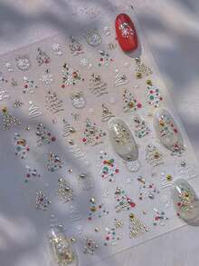 1张5D立体美甲贴纸，可爱圣诞熊、雪人、圣诞老人、姜饼人贴纸，冬季美甲贴纸，DIY美甲设计 - 彩色 - 查看 3