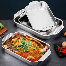 不锈钢烤盘，长方形家用烤箱，厚烤盘，适用于微波炉和电磁炉 - 銀色 - 查看 6