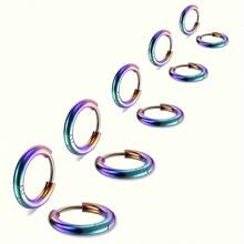 Pendientes de aro de acero inoxidable de moda unisex - Plateado - Ver 5