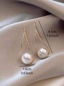 Oversized Teardrop Faux Pearl Earrings - Elegant Exaggerated Drop Dangle Earrings For Women, Lightweight Statement Jewelry For Daily Wear & Office