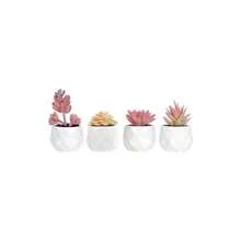 Artificial Faux Succulents In Pots, Gold Plants Women Desk, Small Realistic Faux Succulents Home Office Accessories Window Sill Bathroom Bedroom, Gold - 粉色 - 查看 2
