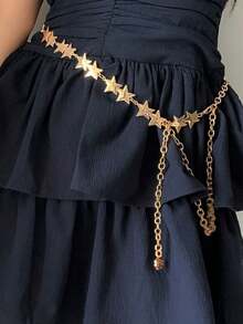 1条女士腰链，星形腰链，新款小众腰链，时尚甜美高端配饰腰带，ins风连衣裙腰部装饰链，纤细腰带，时尚百搭，适合日常佩戴 - A - 查看 1