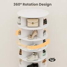 Drehbarer Schuhregal 360° drehbares Display weißer Lazy Susan-Organizer Shoe Rack, Karussell für Hüte und Handtaschen, inkl. 4 doppellagigen Schuhregalen