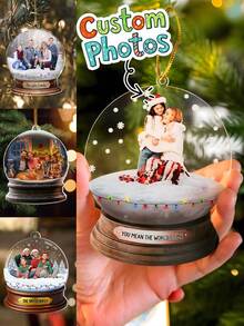 1pc Personalized Family Photo Christmas Snow Globe Ornament, Customizable Photo, Unique Holiday Keepsake Gift For Family, Friends, Couples, Adds Festive Charm, Perfect For Christmas Tree, Party, Home Decor, And Holiday Calendar - Multicolor - View 1