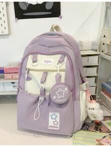 Süßer Mädchen Rucksack Schultasche Koreanische Version Stern Mittelschule Mädchen Oberschule Studentin Großer Kapazität Hochwertiger Rucksack - Violett - Übersicht 2