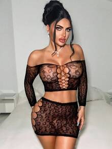 Set di lingerie sexy da donna, body in rete, completo intimo a due pezzi, pigiama, coprire bikini