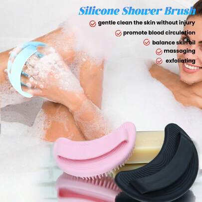 Moon Shape - Silicone Bath Brush, Soft Bath Brush For Cleaning Back And Hard-To-Reach Areas, Handheld Body Brush, Body Scrubber