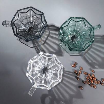 1PC Star Anise Diamond Coffee Filter Cup, Anti-Scalding Handle, Simple And High Quality, High Transparency, Close Fit For Sharing Pot, Can Be Reused, Not Easy To Break, Durable And High Temperature Resistant, Professional Hand-Brewed Coffee Accessories For Home And Commercial Use