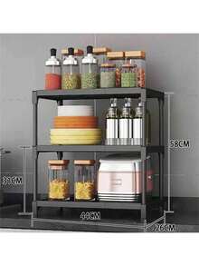 3-Tier Multifunctional Kitchen Rack, Simple Design Storage Shelf - Black - View 6