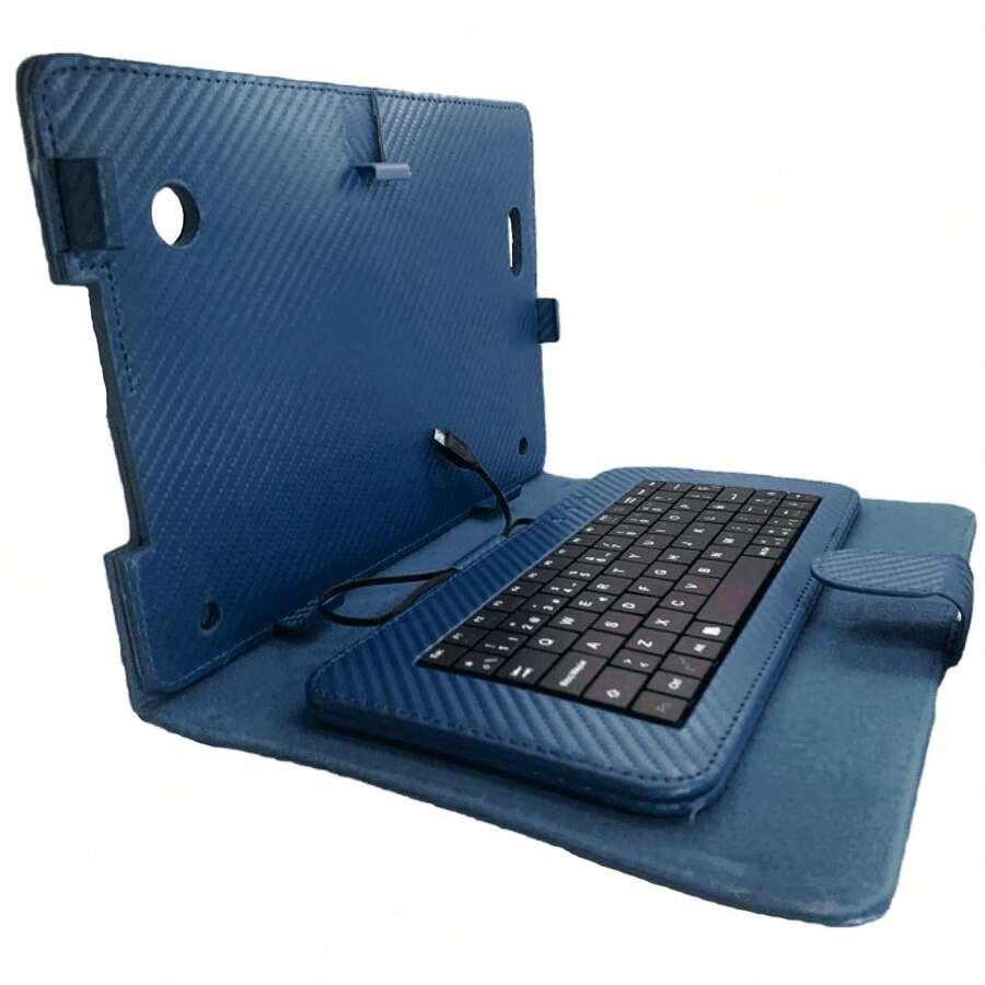 Funda con teclado para tablet 10" pulgadas micro USB V8 tipo C: funda teclado multifunción compatible con tablets de 10" conexión micro USB/Type-C práctico para trabajo y estudio. - Azul 2 - Ver 1
