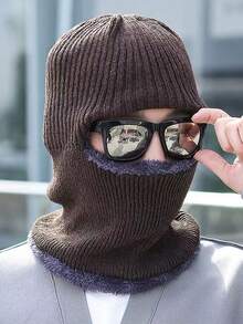 1 pieza Máscara de invierno de punto a prueba de viento para hombres, máscara de esquí con 1 orificio, pasamontañas de punto cálido unisex, gorro de esquí forrado térmicamente casual, adecuado para uso al aire libre y diario