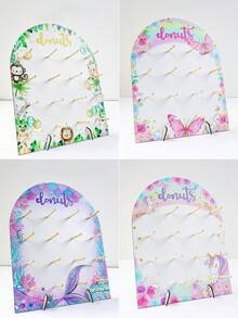 1 Set Wooden Arch-Shaped Donut Display Stand, Patterns Include Jungle Animals, Pink Butterflies, Rainbow Unicorns And Mermaids, Suitable For Birthday Party, Wedding Table Decoration, Dessert Display, Party Wedding Table Centerpiece Decoration, Thanksgiving, Christmas Party Kitchen Cooking And Other Occasions. - Multicolor - View 1