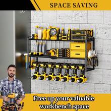 Heavy-Duty Metal Wall-Mounted Power Tool Storage Rack With Charging Station - All-In-One Tool Organizer With Drill Holders, Battery Storage & Charging Station, Space-Saving Garage Workshop Shelf For Cordless Drills, Batteries, Wrenches, Screwdrivers - Ideal Gift For Men, Boyfriend (Birthday, Valentine'S Day, New Year Gifts) - Durable Metal Construction, Tool Rack For Garage, Workshop, Home Organization, Wall Mounted Tool Organizer, Tool Rack, Tool Holder Wall Mount, Garage
