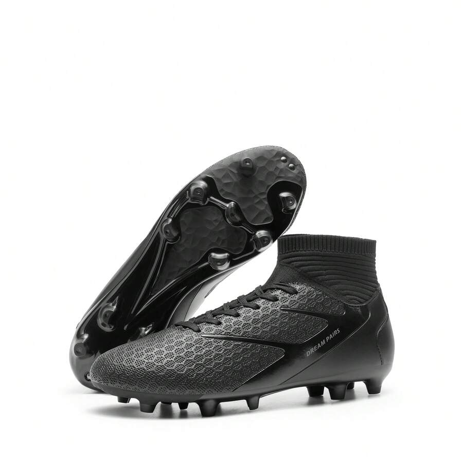 Men's Soccer Cleats, Athletic High-Top Spikes Football Shoes Outdoor Indoor Professional Training Sneakers PU Leather