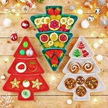 Tavă multicompartimentată în formă de brad de Crăciun pentru fructe uscate, gustări și dulciuri, potrivită pentru servirea mâncării, gustărilor, băuturilor, sushi, pizza, deserturilor, prăjiturilor și pâinii, tavă pentru micul dejun, tavă pentru cafea, tavă pentru ceai, platou pentru delicatese, ustensile de bucătărie de uz casnic, platou de servire reutilizabil cu atmosferă festivă, Crăciun 1 buc.