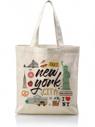 New York Canvas Tote Bag, Canvas Handbag Aesthetic For Women, Reusable Tote Bag, Travel Souvenir Gifts, Birthday Friendship Gifts For Women, Leisure Vacation, WorkGreatgift