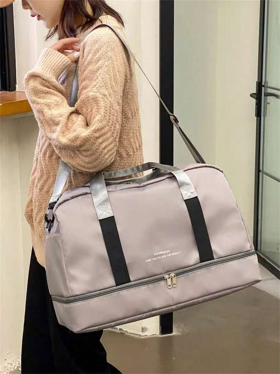 Baila Morena Sports Trunk Bag Nylon Water Resistant Large Capacity Hand Bag Shoulder Bag Adjustable Crossbody Strap Sneaker Bag Waterproof Pocket - 淺灰色 - 查看 1