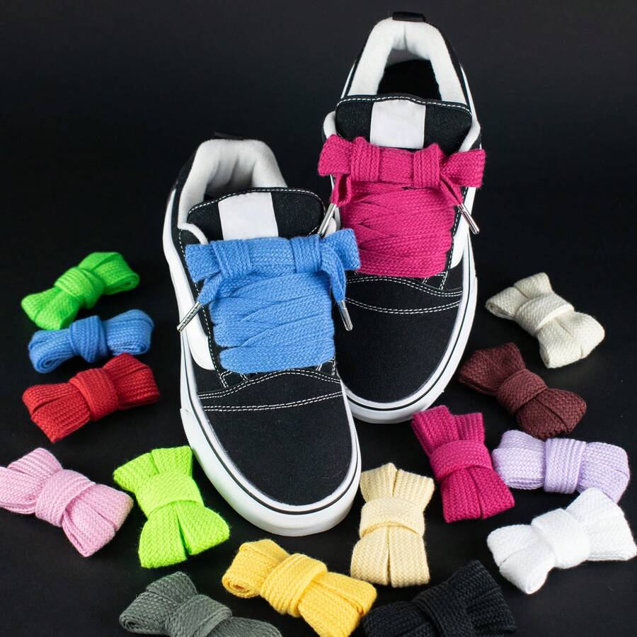 1 Paio di Lacci Piatti Larghi da 2cm+ con Punta in Metallo, Lacci Casual Classici Versatili