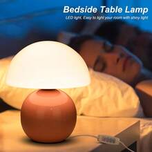 Small Mushroom Lamp,USB-Plug In Bedside Table Lamps With 3-Temperature LED Bulb Dimmable,Unique Cute Aesthetic Home Decor For Living Room,Bedroom, Modern Ceramic Base Glass Lamp - 菇 - 查看 3