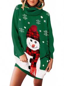 Pink Queen Ugly Christmas Sweater Dresses For Women Oversized Loose Fit Knit Dress With Pocket - 墨綠色 - 查看 7