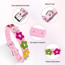 Collar de perro con estampado floral rosa - Soporte de etiqueta de identificación de PU, hebilla de metal ajustable, collar lindo para perros pequeños y medianos - Atuendo para fiesta de cumpleaños, paseos diarios (Patrones florales multicolor), Mascotas conscientes de la moda