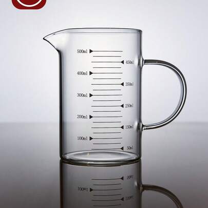 1 pezzo Tazza da caffè in vetro borosilicato di alta qualità con manico, tazza graduata per caffè, latte, succo, trasparente, ideale per il ritorno a scuola