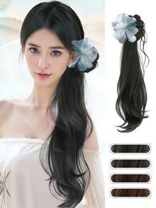 1 Piece Of Chinese Floral Faux- Wig Bun Hair Clip For Women, Slouchy Atmosphere, Loose Low Ponytail, Clip-On Hair Claw, Hair Bag For Going Out Simple Style. Fashion Hair Accessories Beauty Claw Clips Long Curl Wig