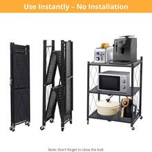 LOVEWE 3 Tier Foldable Storage Shelf, Large Capacity Metal Shelf Rack, Rolling Bookshelf With Wheels, Wire Shelf Organizer For Kitchen, Pantry, Office, Garage - Đen - 3 lớp - Xem 2