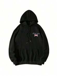 Women's Oversized Crewneck Sweatshirt With Butterfly And Letter Print, Long Sleeve, Hooded,Long Sleeve Tops Graduation,Back To School Outfits,Graduation,Teacher Outfits For Women,Back To School Pullover Fall Outfit - màu đen - Xem 4