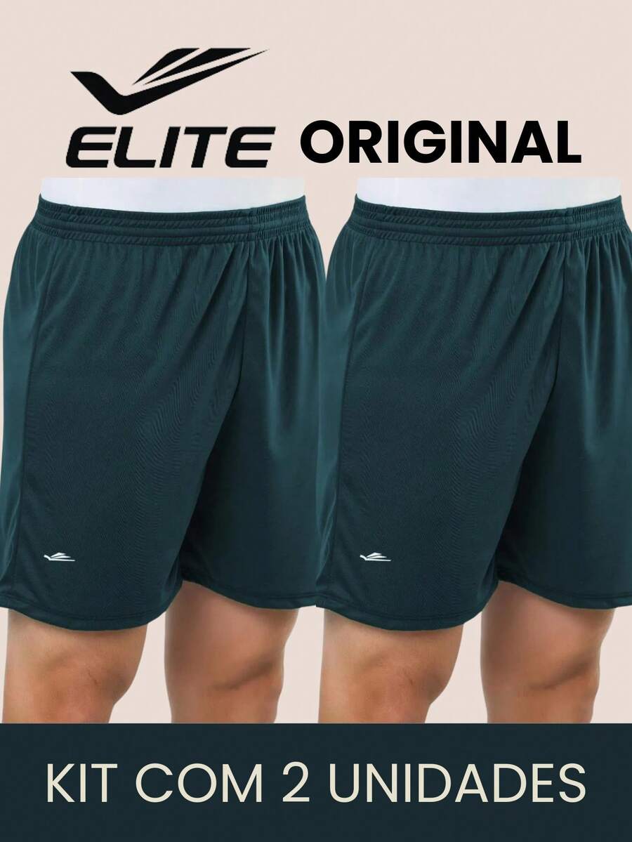 Kit 2 Basic Men's Bermuda Shorts For Football Academy In Polyester Elite Original Father's Day Dad - Teal Blue - View 1