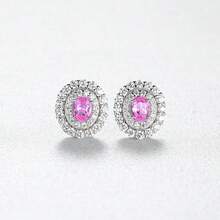 1Pair S925 Pink Earrings Vintage Luxury Round Studs Sweet Cute Dainty Women Jewelry For Ladies Bridal Wedding Party Elegant Valentine Day Gift