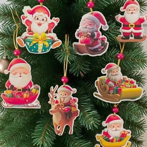 5pcs New Christmas Merry Christmas Santa Claus Acrylic Flat Hanging Ornaments, Christmas Decorations