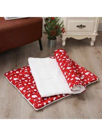 1pc Christmas New Cat Autumn/Winter Sleeping Mat, Holiday Limited Plush Pad, Reversible, Suitable For All Seasons, Dogs & Cats, Small/Medium/Large Breeds, Warm Double-Sided Pad