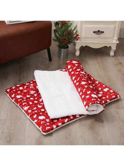 1pc Christmas New Cat Autumn/Winter Sleeping Mat, Holiday Limited Plush Pad, Reversible, Suitable For All Seasons, Dogs & Cats, Small/Medium/Large Breeds, Warm Double-Sided Pad
