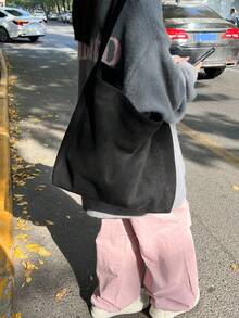 Túi đeo vai thời trang nữ dung tích lớn bằng da lộn giả, thích hợp cho việc đi lại, mua sắm, du lịch và nghỉ lễ - màu đen - Xem 3