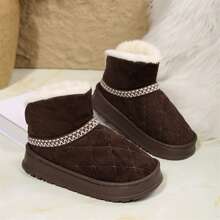 Women's Short Winter Boots - Cozy Cotton Shoes With Thick Sole, Classic Booties For Cold Weather, New Snow Boot Style - Ideal For Winter Fashion - 深棕色1 - 查看 1