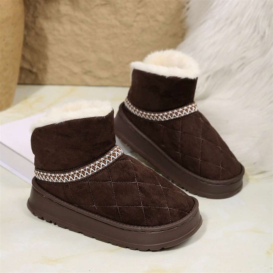 Women's Short Winter Boots - Cozy Cotton Shoes With Thick Sole, Classic Booties For Cold Weather, New Snow Boot Style - Ideal For Winter Fashion - 深棕色1 - 查看 1