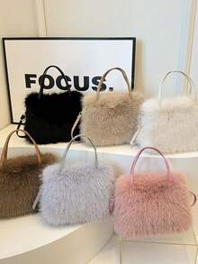 1pc Plush Tote Bag, Fashionable Handbag With Fluffy High-End Feel, New Arrival Fur Bag For Women - Multicolor - View 3