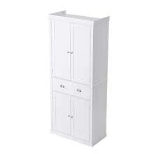 72" Kitchen Pantry Storage Cabinet, Freestanding Utility Cabinets With Doors, Drawer And 3 Adjustable Shelves, Tall Food Buffet Pantries For Kitchen, Living Room, Dinning Room, Laundry, White - White - View 8