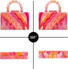 Milky Way Orange-Pink Acrylic Clutch Bag With An Elegant Chain Strap And Beaded Handle, Designed For Hand-Carrying Or Shoulder-Carrying. This Distinctive Women's Evening Bag Makes The Perfect Accessory For Parties, Weddings, Or Brides, And Is Also An Ideal Christmas Gift For Family And Friends. - 珊瑚粉 - 查看 6