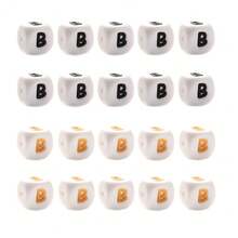 10pcs 12mm Simple Style White Base Black Letter + White Base Gold Letter Silicone Beads, DIY Jewelry Making Initial Letter Festival Gift Decorative Beads