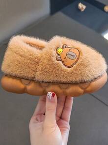 1 Pair Autumn/Winter Warm Plush Slippers, Capybara Design, Suitable For Indoor & Outdoor, Thick Sole Non-Slip