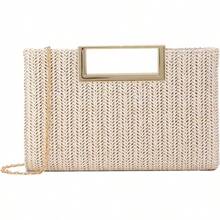Straw Clutch Top Handbags Raffia Bag Purse Woven Tote CrossBag Women Beach Summer Travel 2025 - 白色 - 查看 1