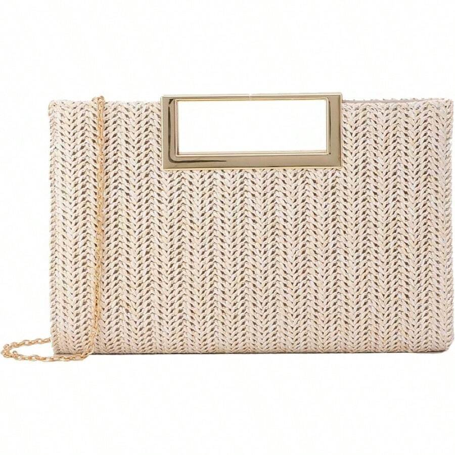 Straw Clutch Top Handbags Raffia Bag Purse Woven Tote CrossBag Women Beach Summer Travel 2025 - 白色 - 查看 1