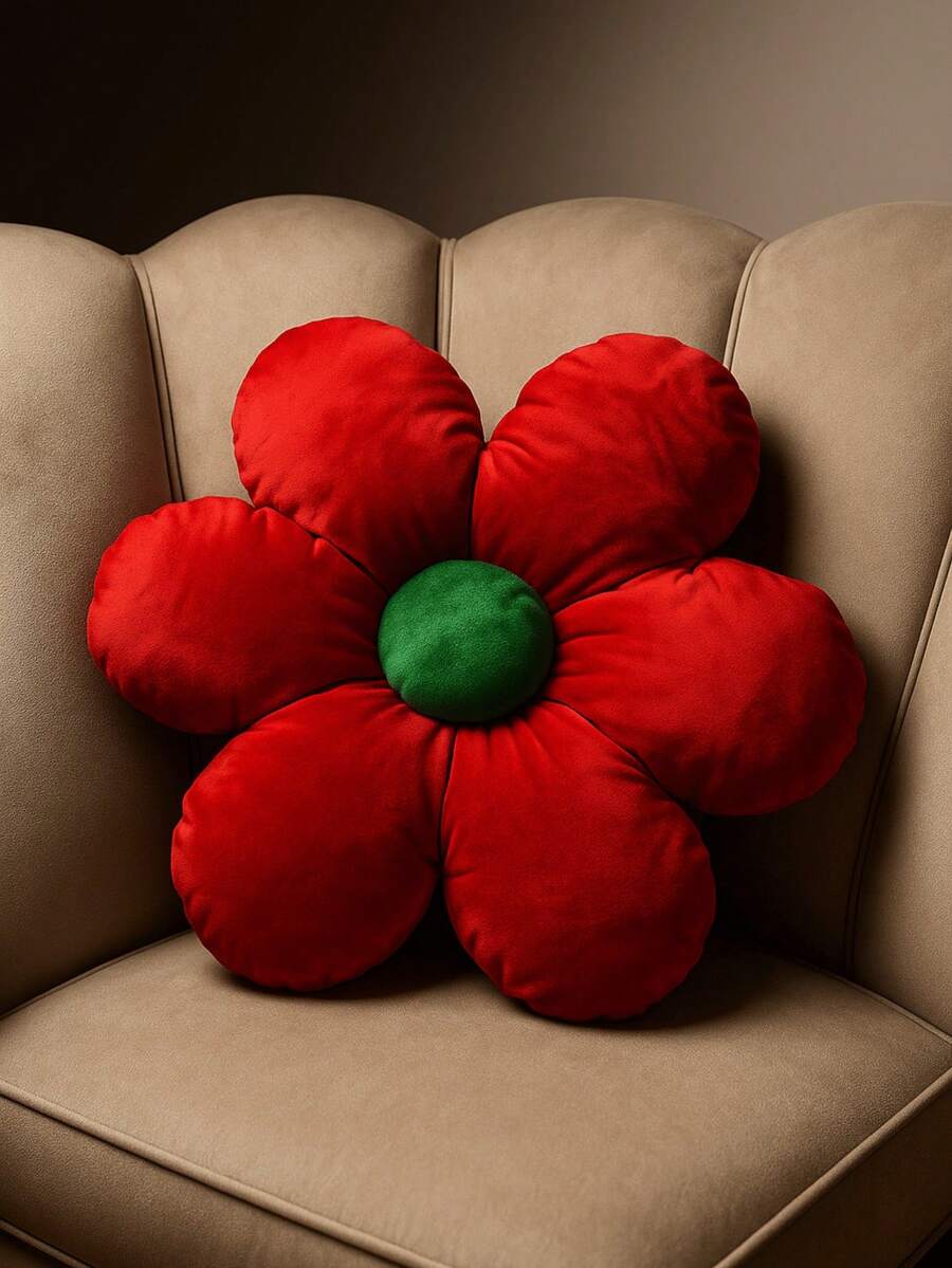 Daisy Plush Flower Cushion Sofa Decoration Living Room Baby Bedroom - 紅色 - 查看 1