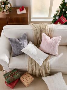 1 Stück Weihnachtsbaum & Schneeflocke dekorativer Kissenbezug, weiche Samtstruktur auf der Rückseite, quadratischer Kissenbezug, Feiertags-Heimdekoration Kissenhülle, angenehmes Plüschmaterial, moderne Dekoration für Sofa, Schlafzimmer