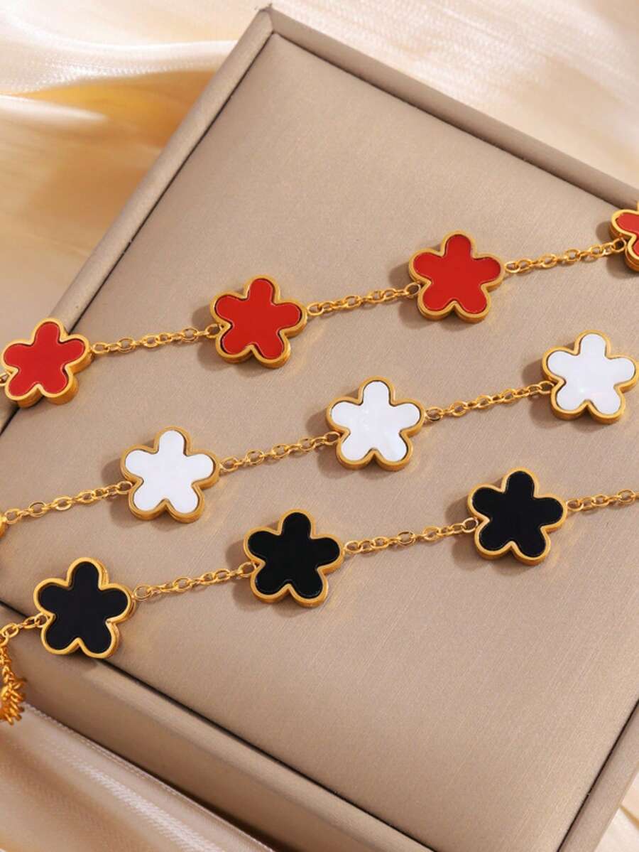 1 Peça Pulseira de Flor de Trevo da Sorte Banhada a Ouro 18K em Aço Inoxidável, Acessório de Moda de Luxo e Alta Qualidade, Adequado para Uso Diário, Festivais, Encontros e Presentes para Mulheres